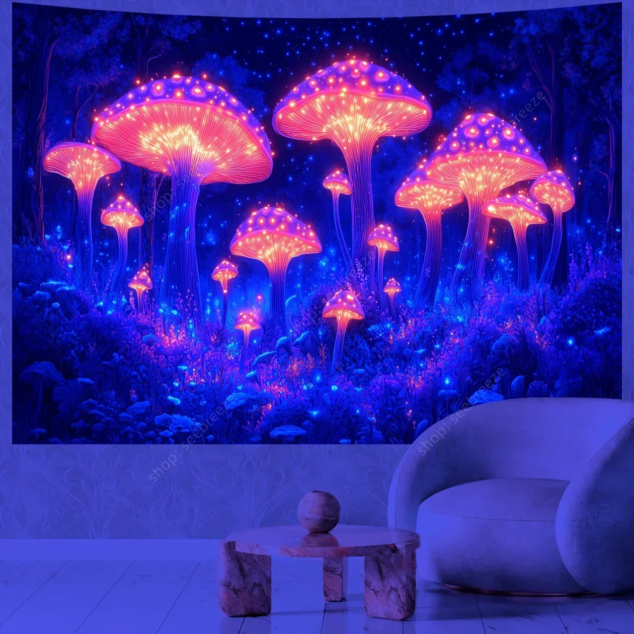 Mushroom Forest UV Reactive Tapestries
