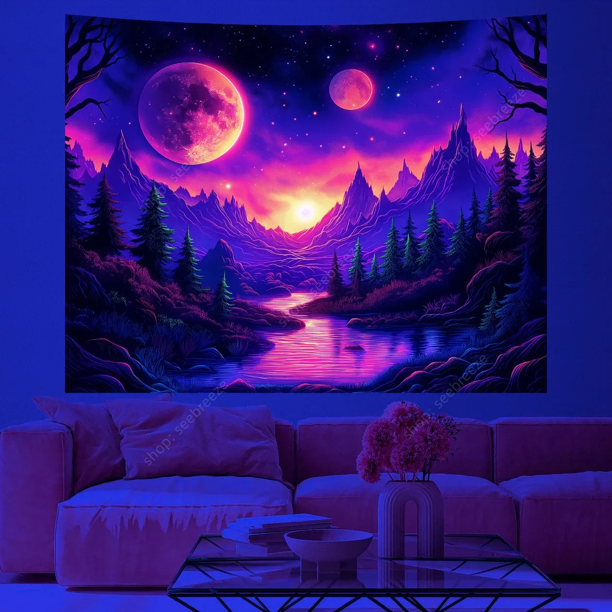 Galaxy Space Landscape UV Reactive Tapestries