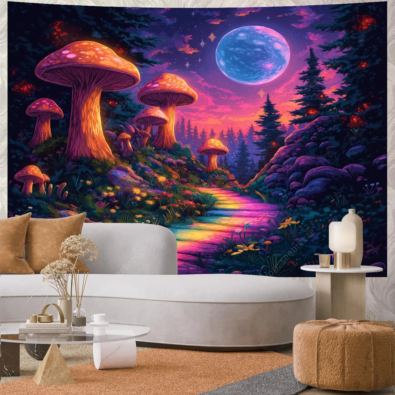 Fantasy Mushroom UV Reactive Tapestries