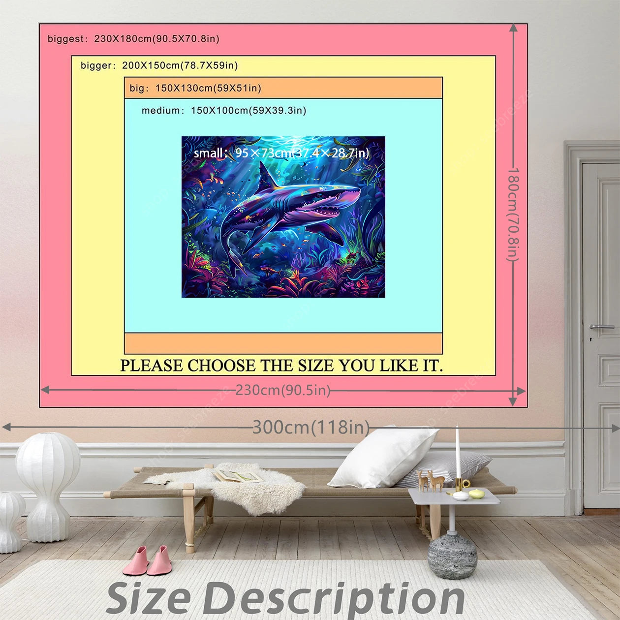 Psychedelic Shark UV Reactive tapestry