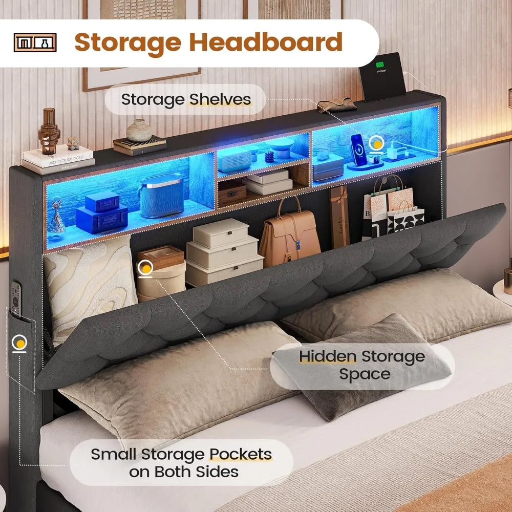 Bed Frame with Storage Headboard & 4 Drawers
