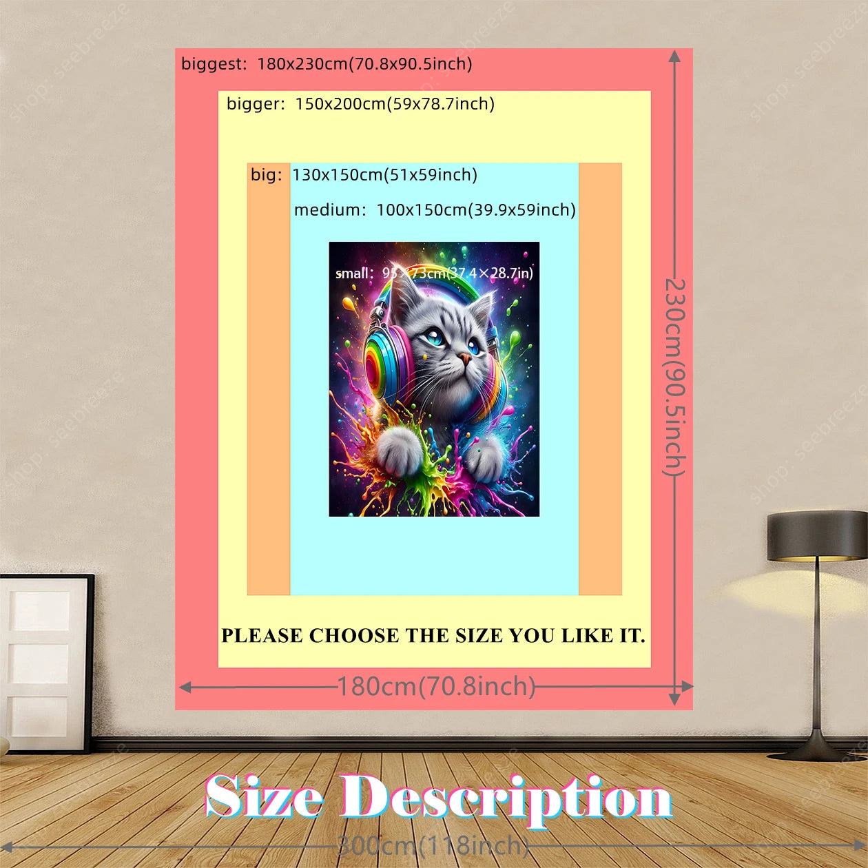 Psychedelic Cute Cat UV Reactive tapestry