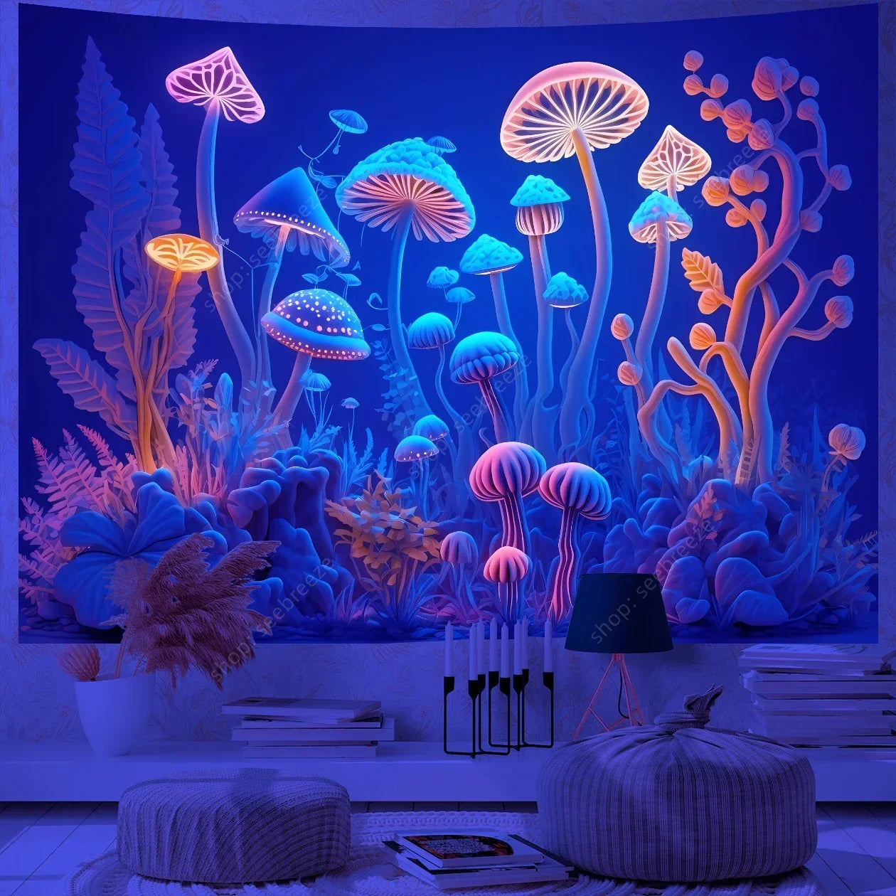 Fantasy Mushroom UV Reactive Tapestries