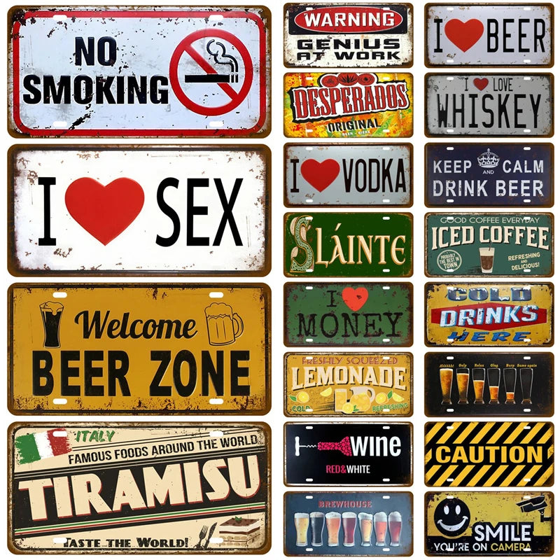 Funny Vintage Metal Signs Beer/Coffee