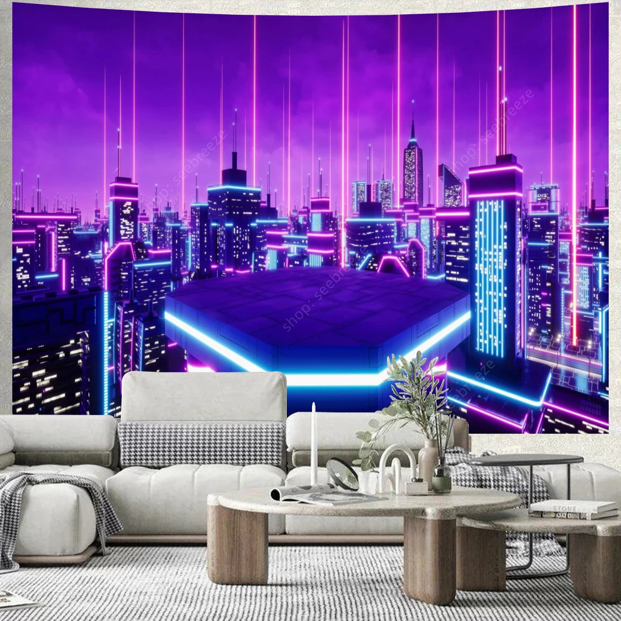 City Skyscrapers UV Reactive Tapestries
