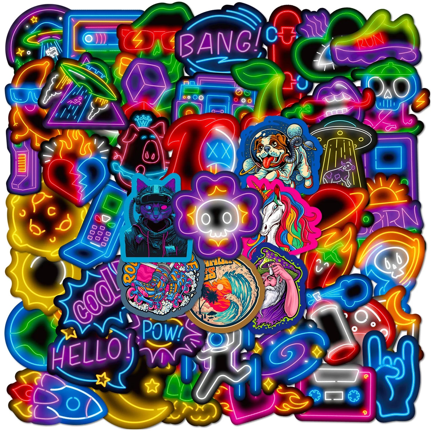 50pcs Cool Neon Graffiti Stickers