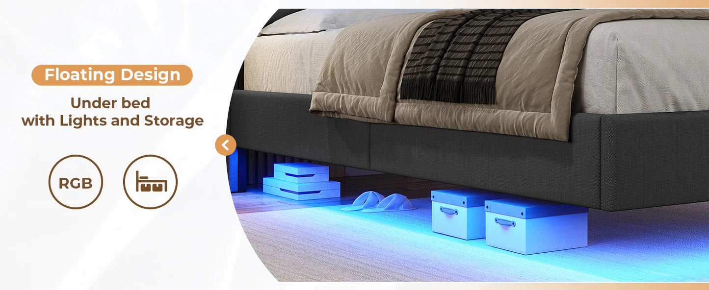 Floating Bedframe with extra Storage and Charging Station