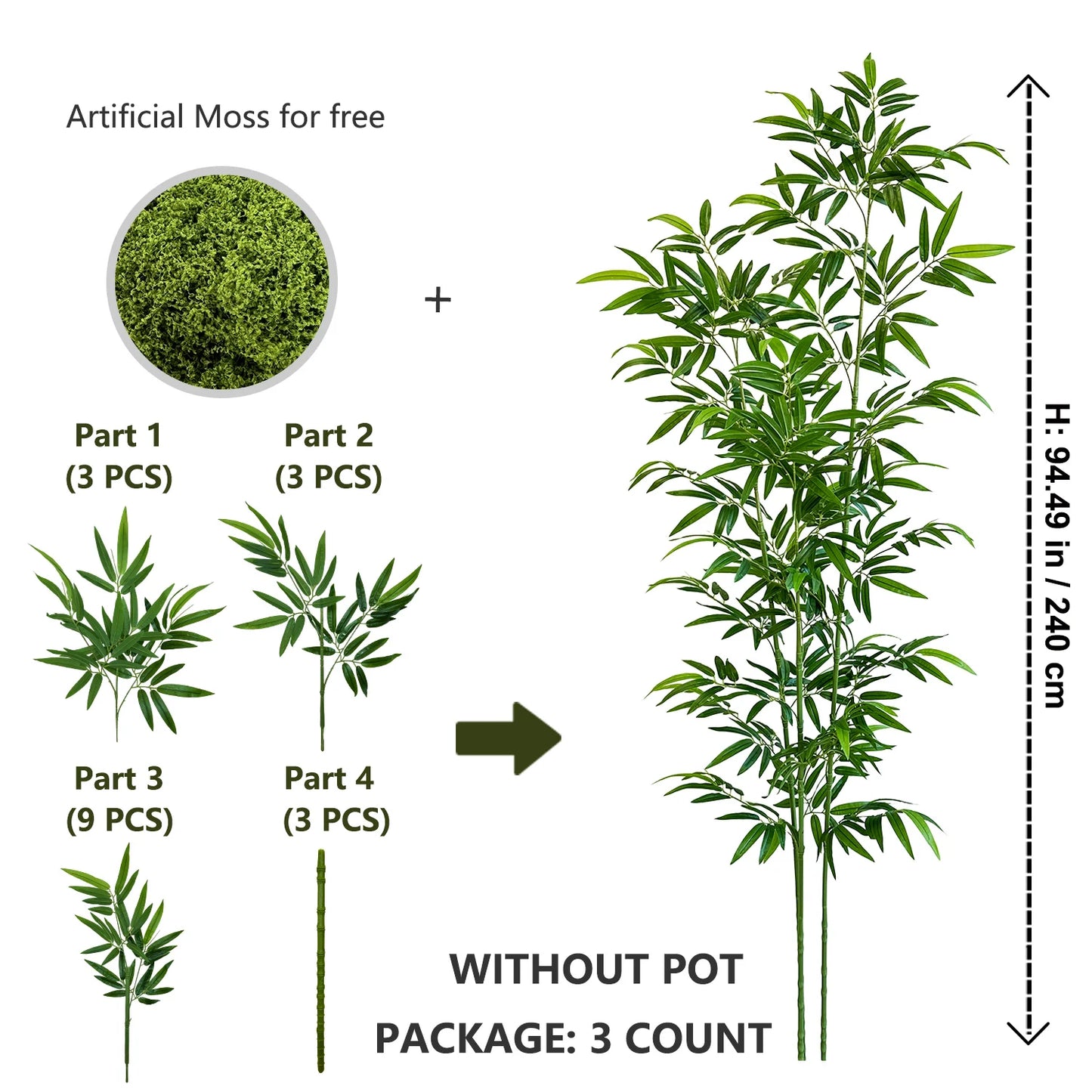 Artificial Green Bamboo Branches