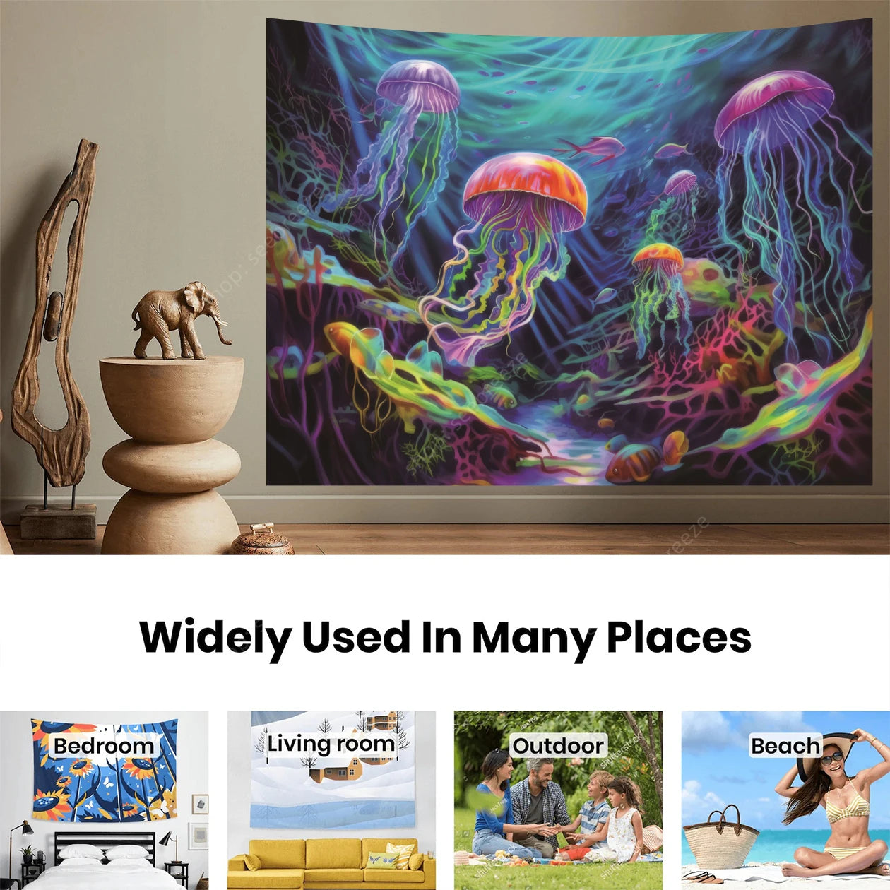 Jellyfish UV Reactive Tapestries