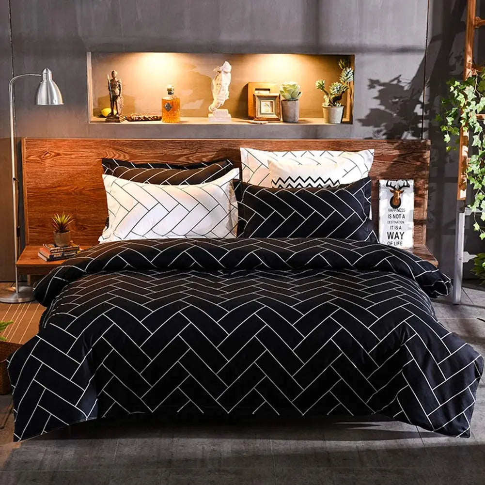 Black White Print Duvet Bed Set