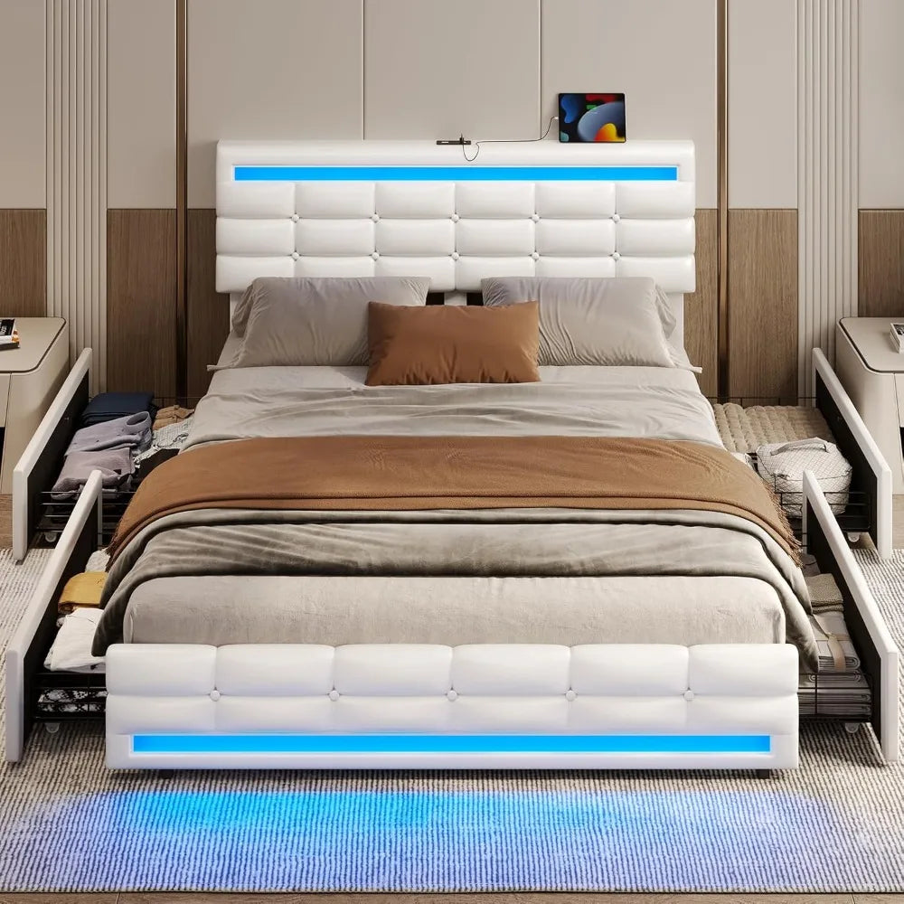 Cushy Bedframe with LED lights and charging station