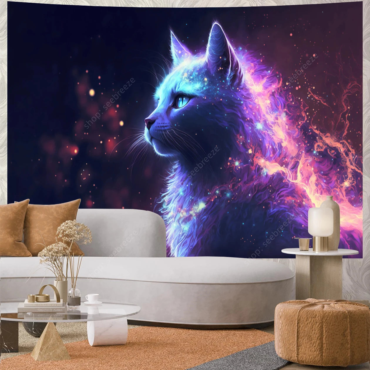 Psychedelic Cute Cat UV Reactive tapestry