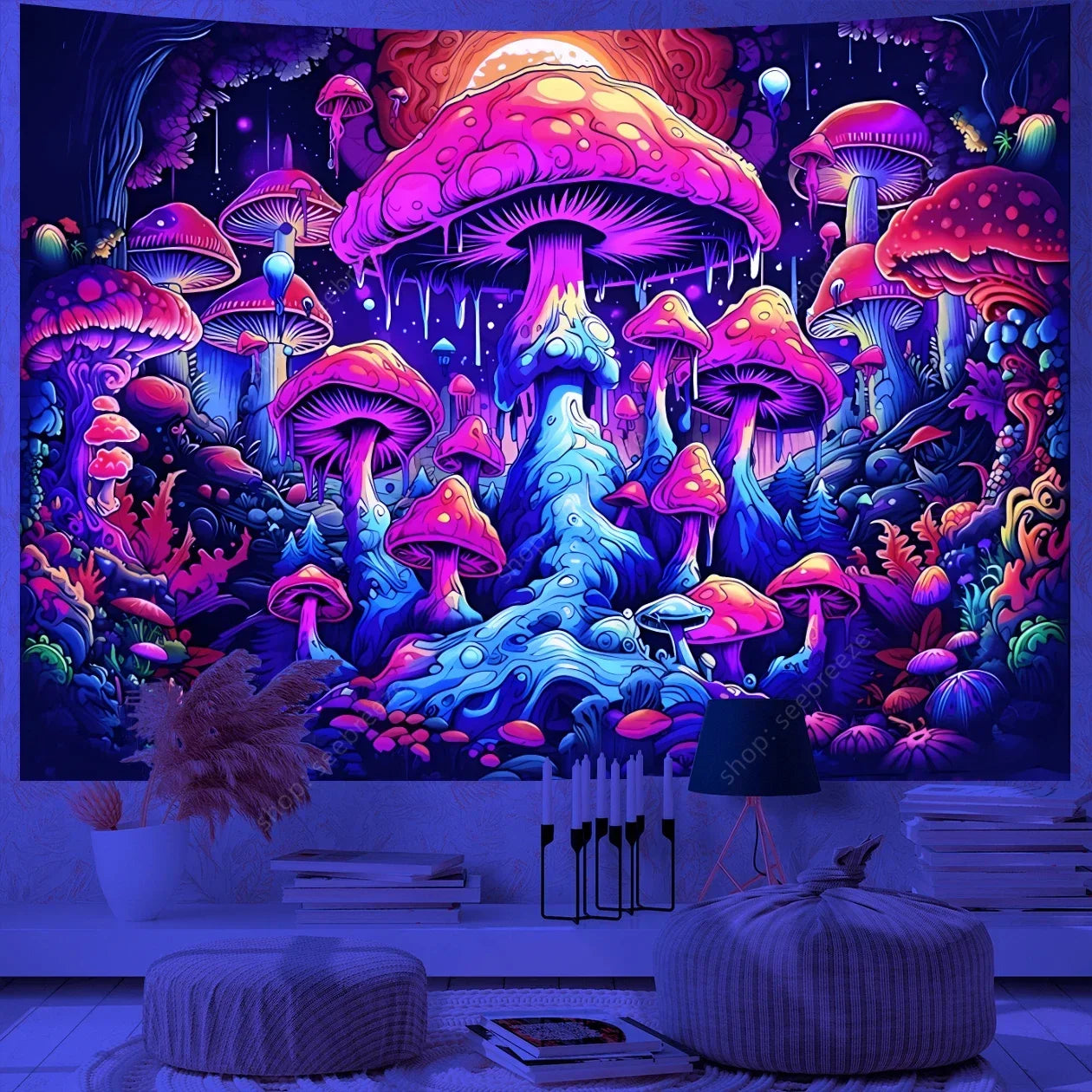 Fantasy Mushroom UV Reactive Tapestries