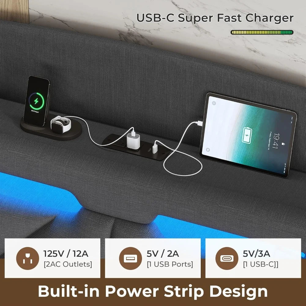 Floating Bedframe with extra Storage and Charging Station