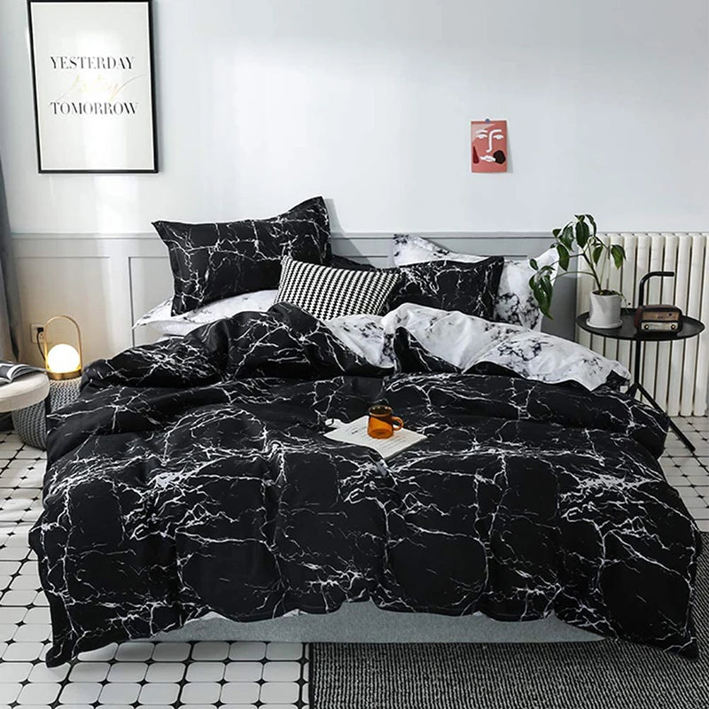 Black White Print Duvet Bed Set