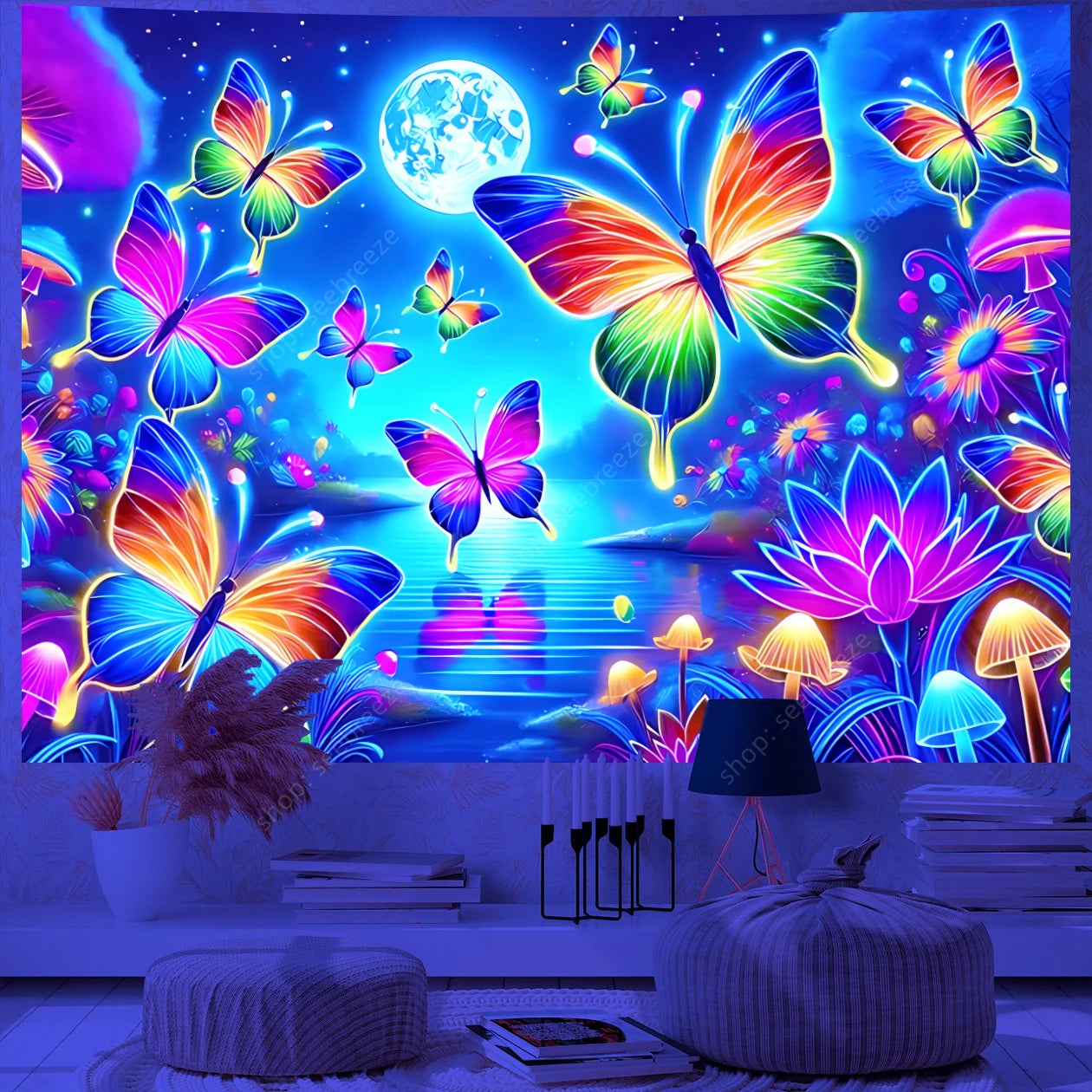 Butterfly UV Reactive Psychedelic Tapestries