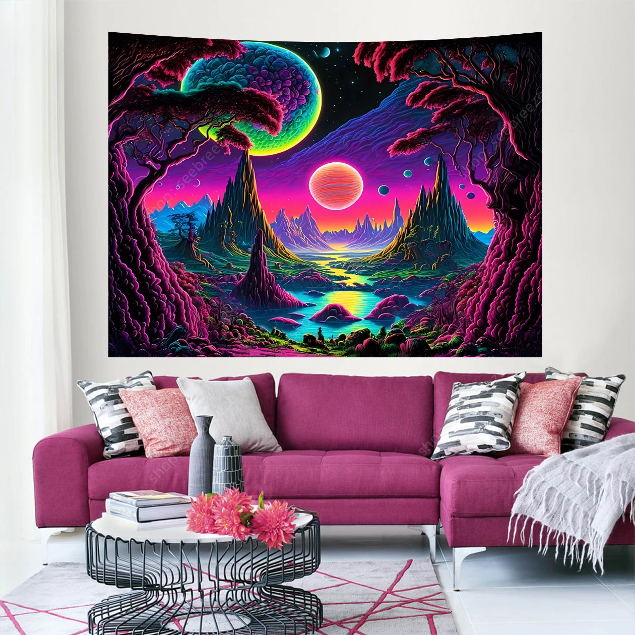 Galaxy Space Landscape UV Reactive Tapestries
