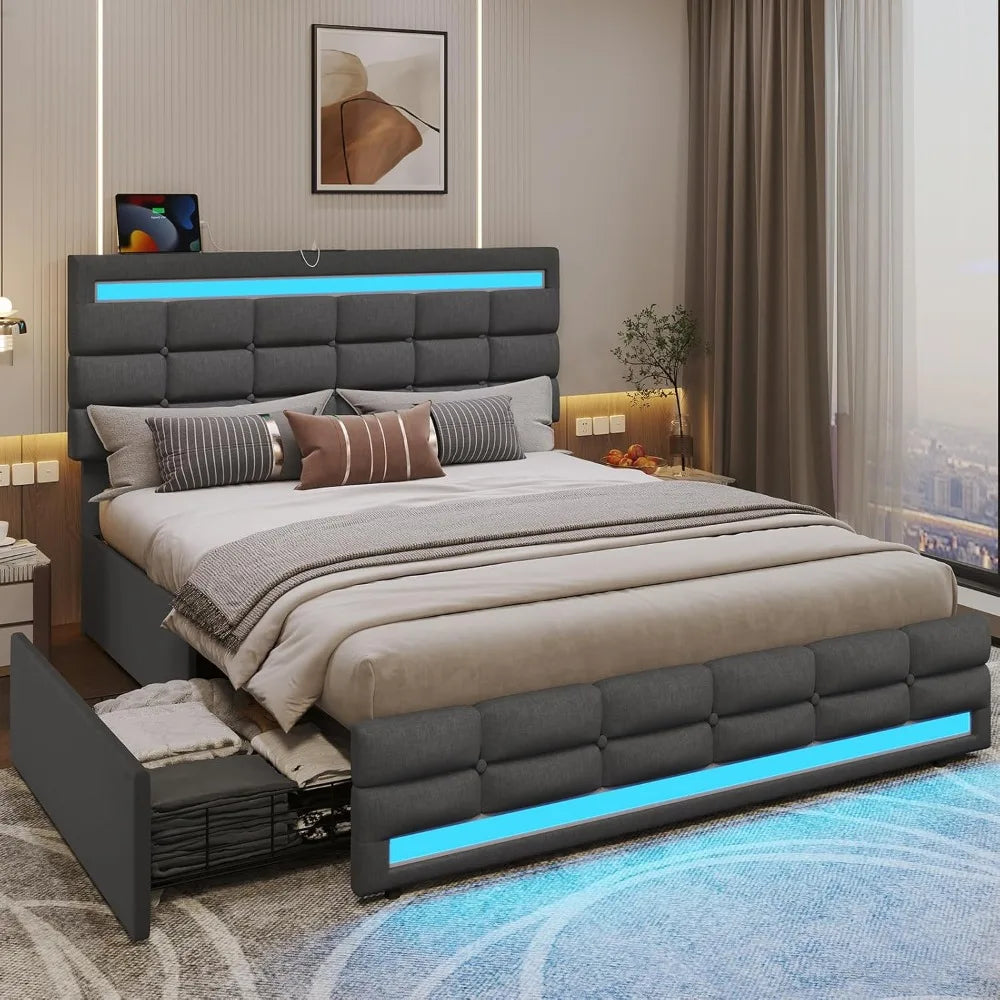 Cushy Bedframe with LED lights and charging station