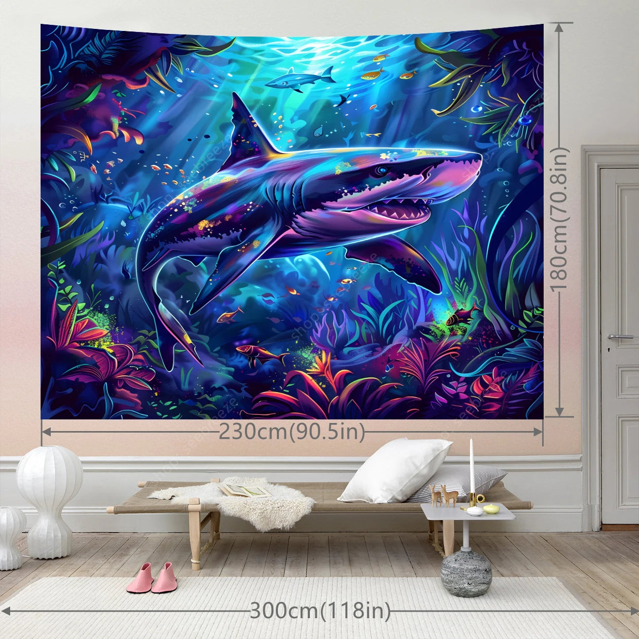 Psychedelic Shark UV Reactive tapestry