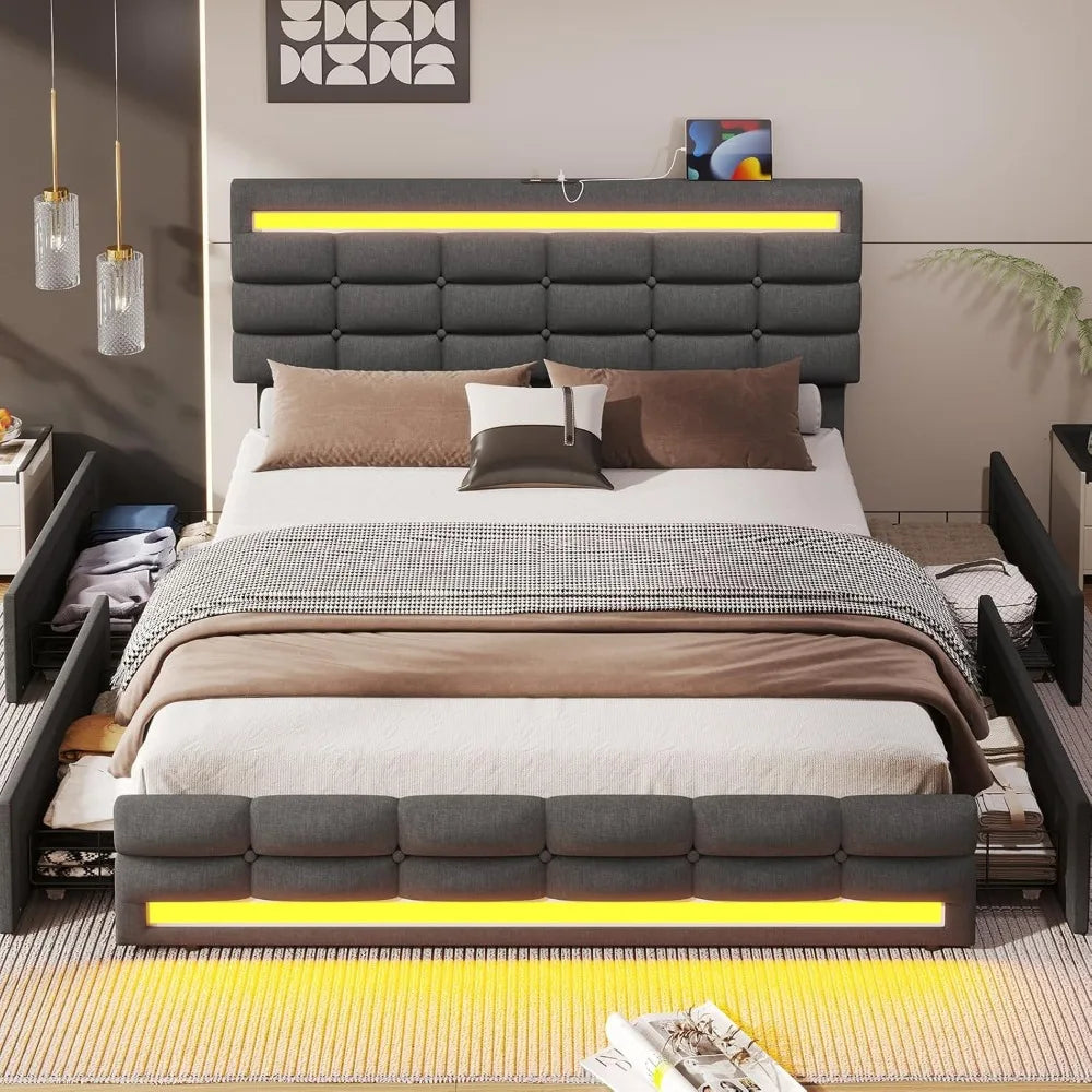 Cushy Bedframe with LED lights and charging station