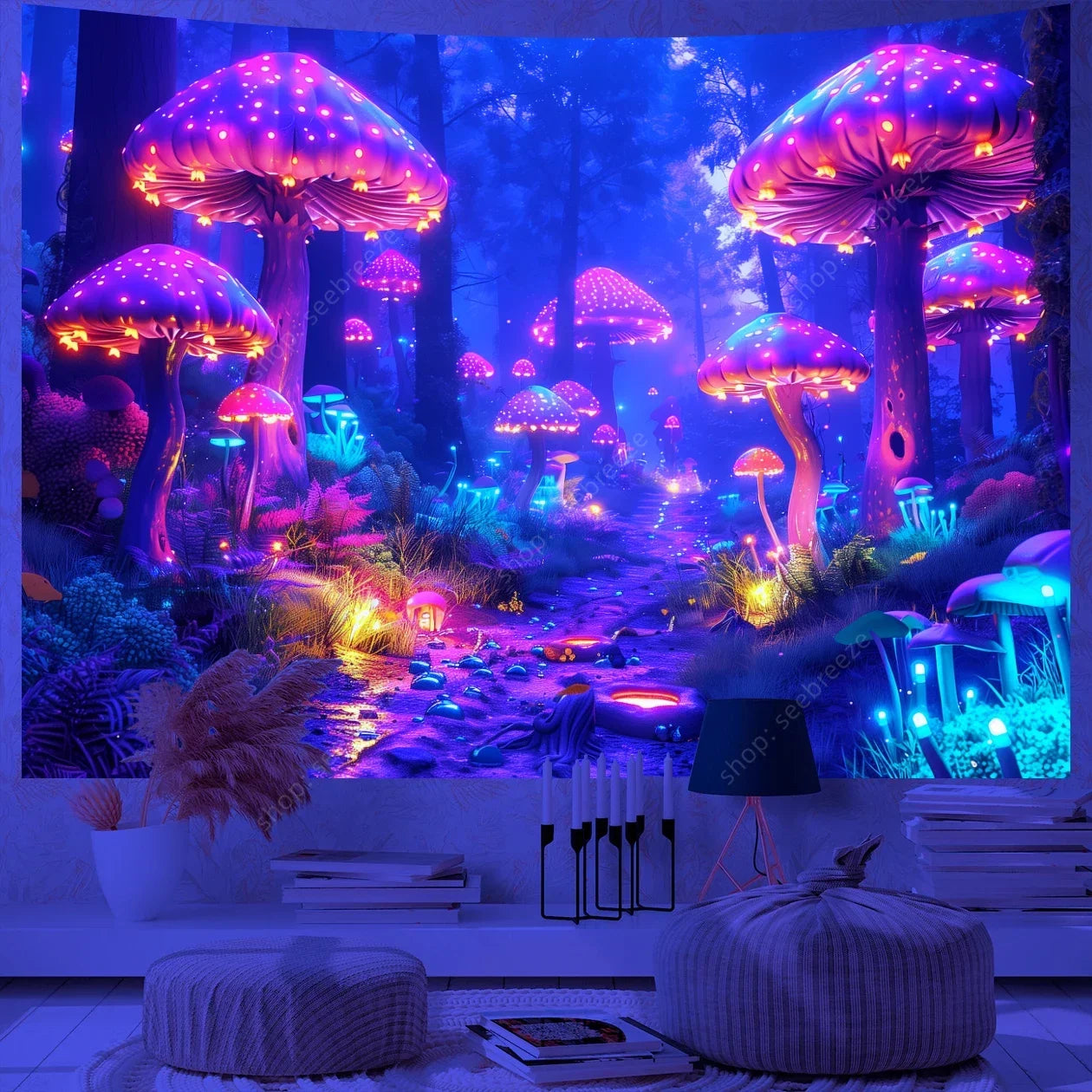 Fantasy Mushroom UV Reactive Tapestries
