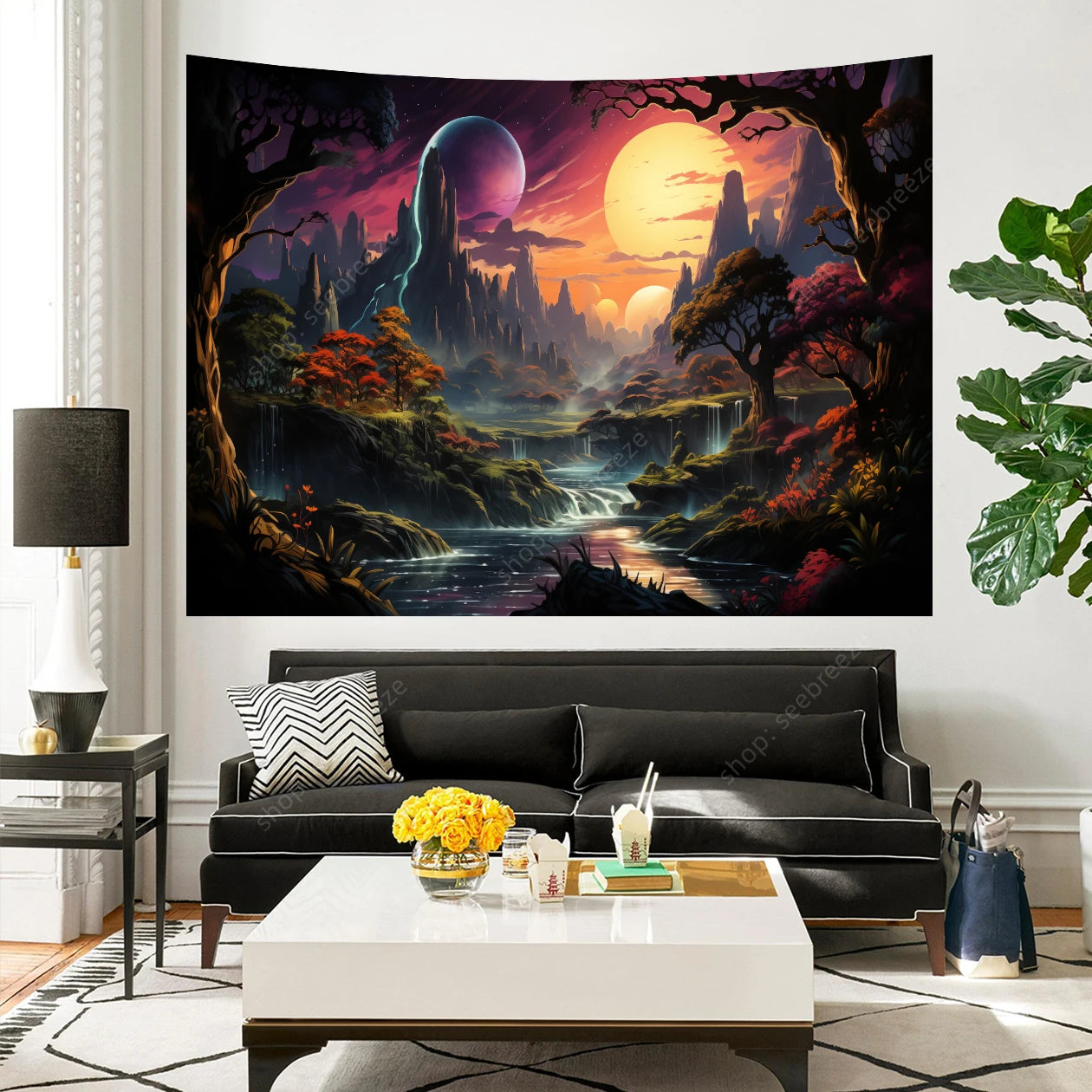Galaxy Space Landscape UV Reactive Tapestries