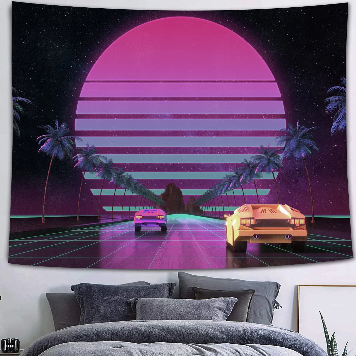 UV reactive cityscape tapestry
