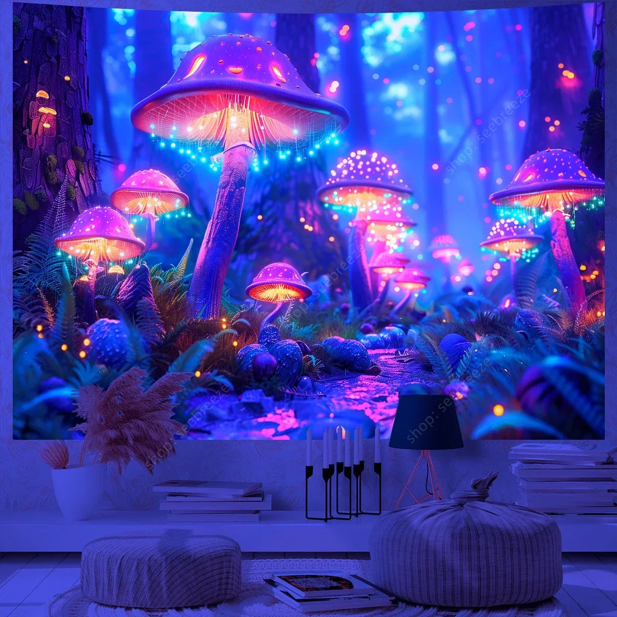 Fantasy Mushroom UV Reactive Tapestries