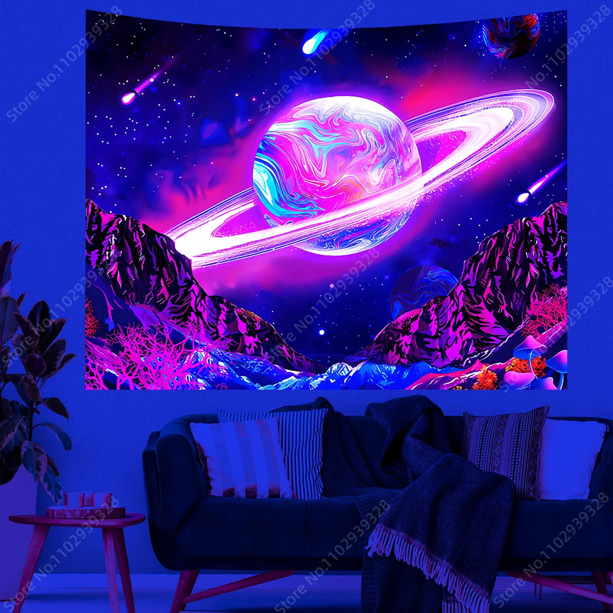 Galaxy Space Landscape UV Reactive Tapestries