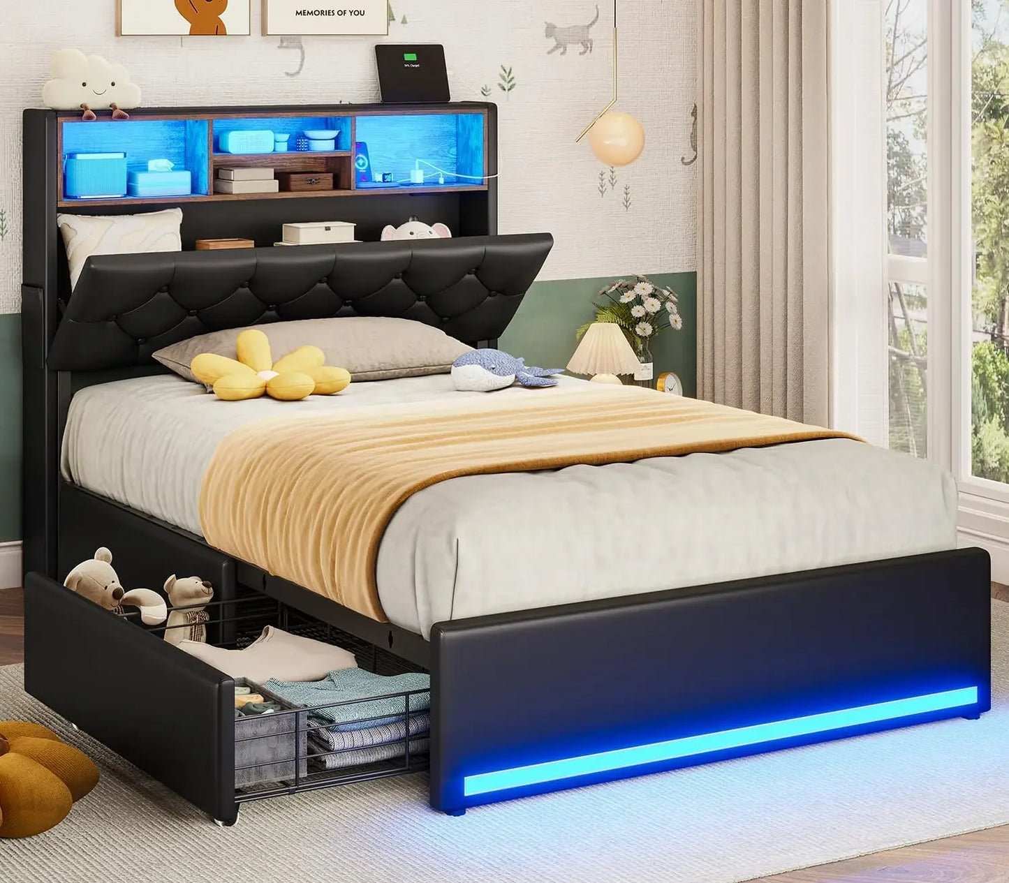 Bed Frame with Storage Headboard & 4 Drawers