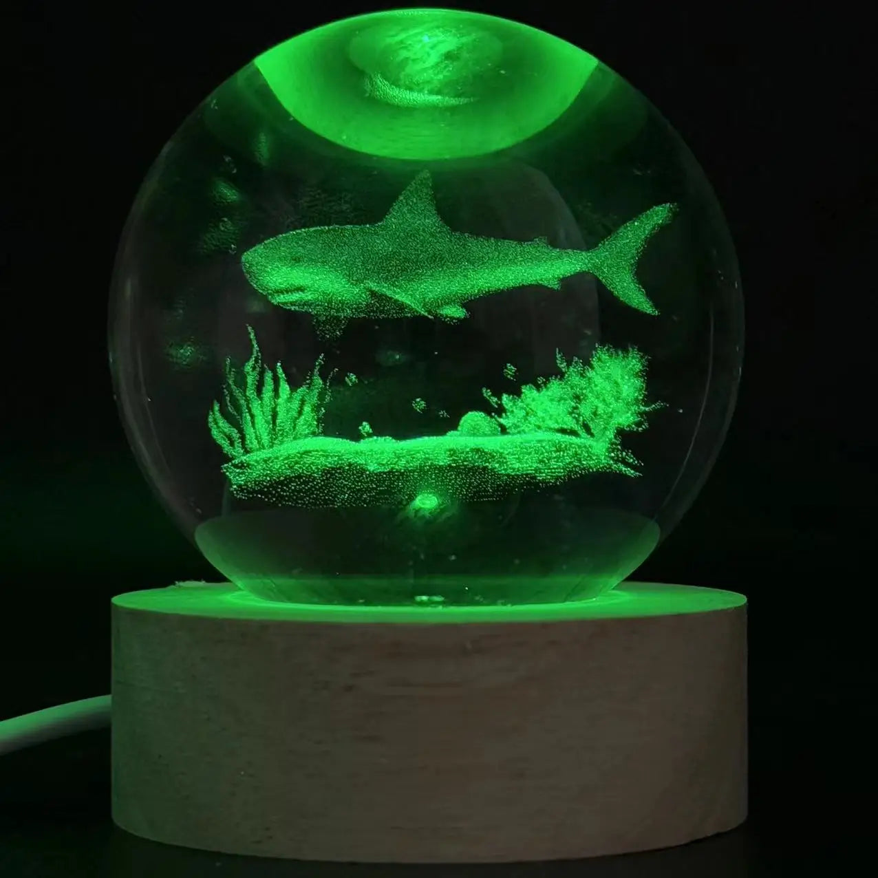 3D Ocean Shark Crystal Ball Laser carved nightlight