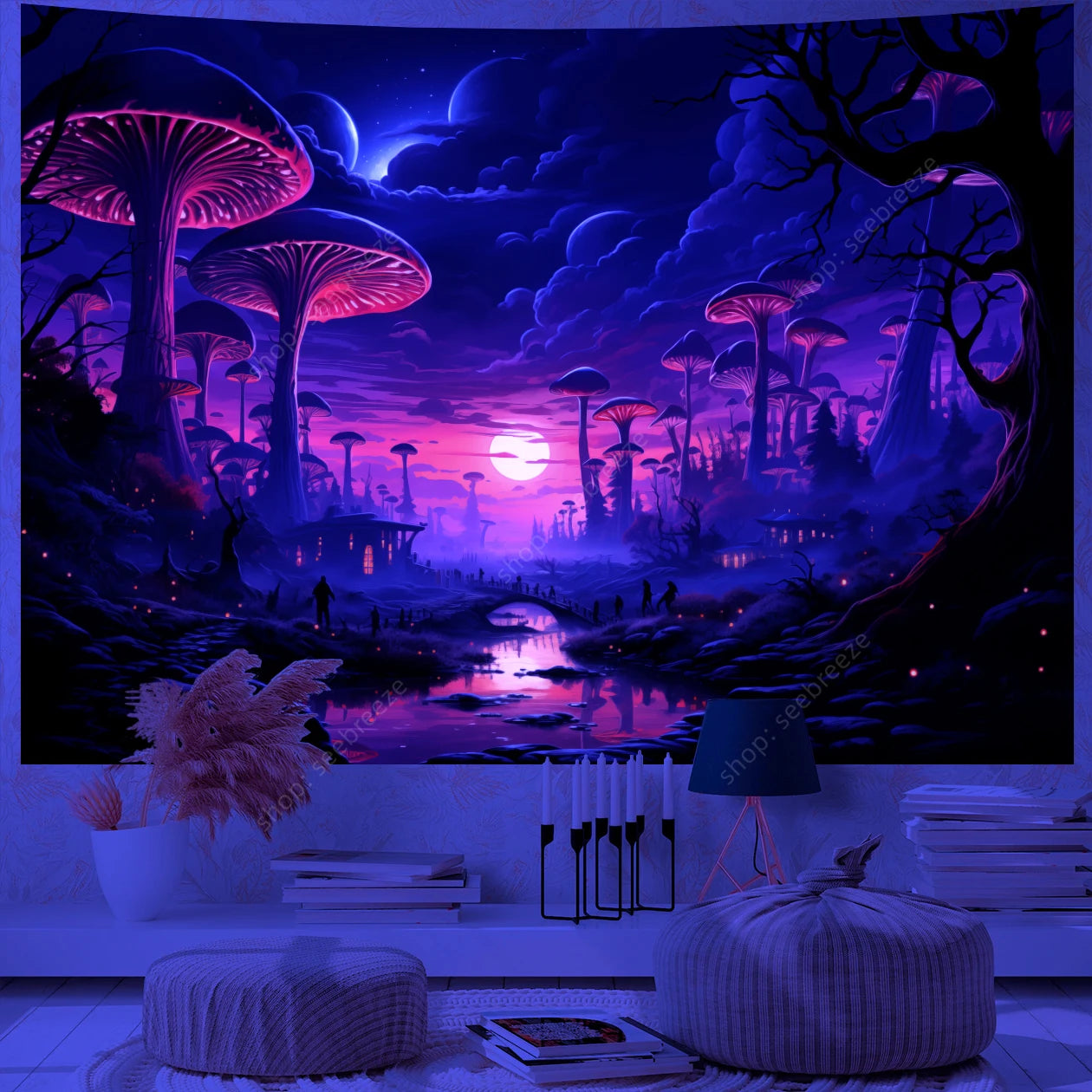 Fantasy Mushroom UV Reactive Tapestries