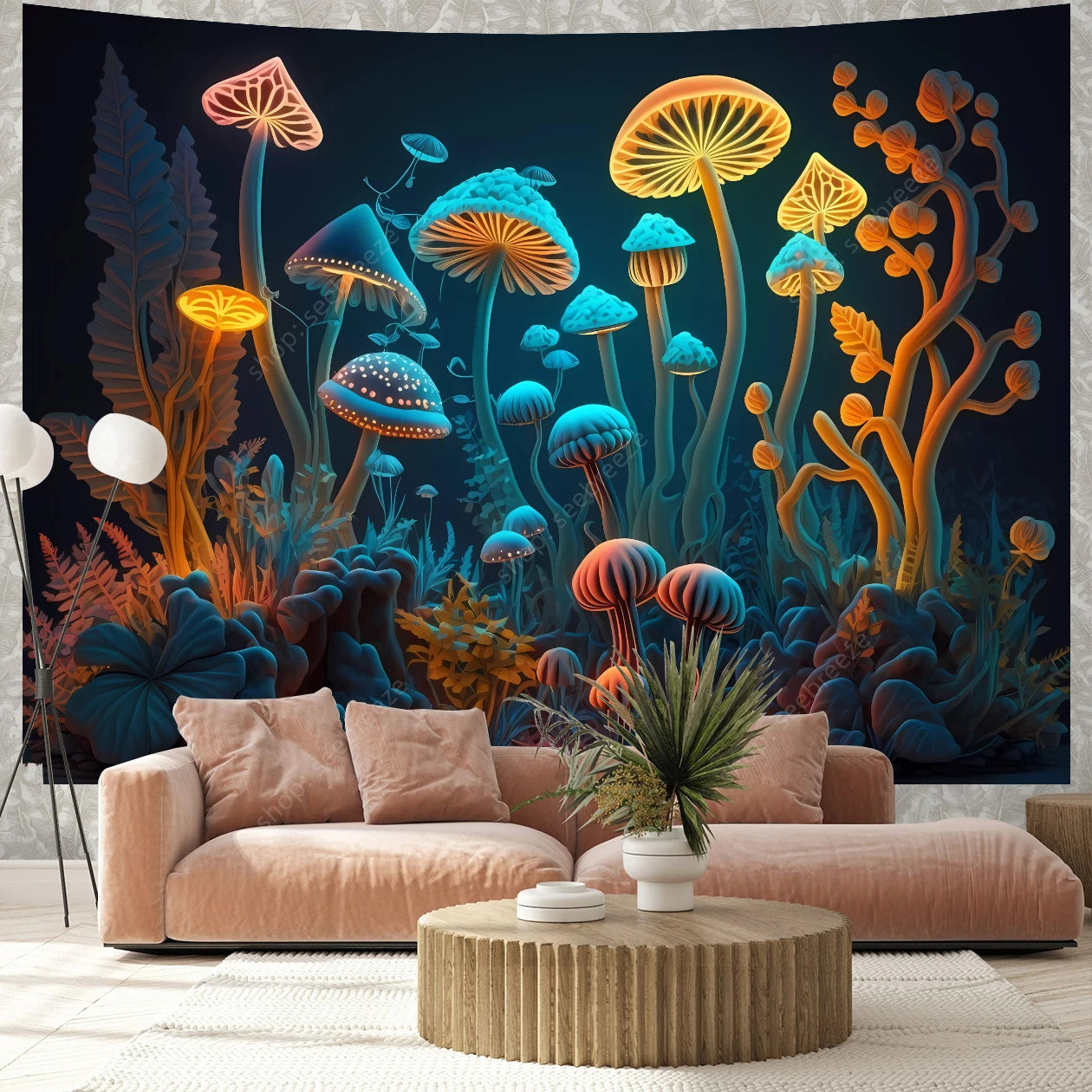 Fantasy Mushroom UV Reactive Tapestries
