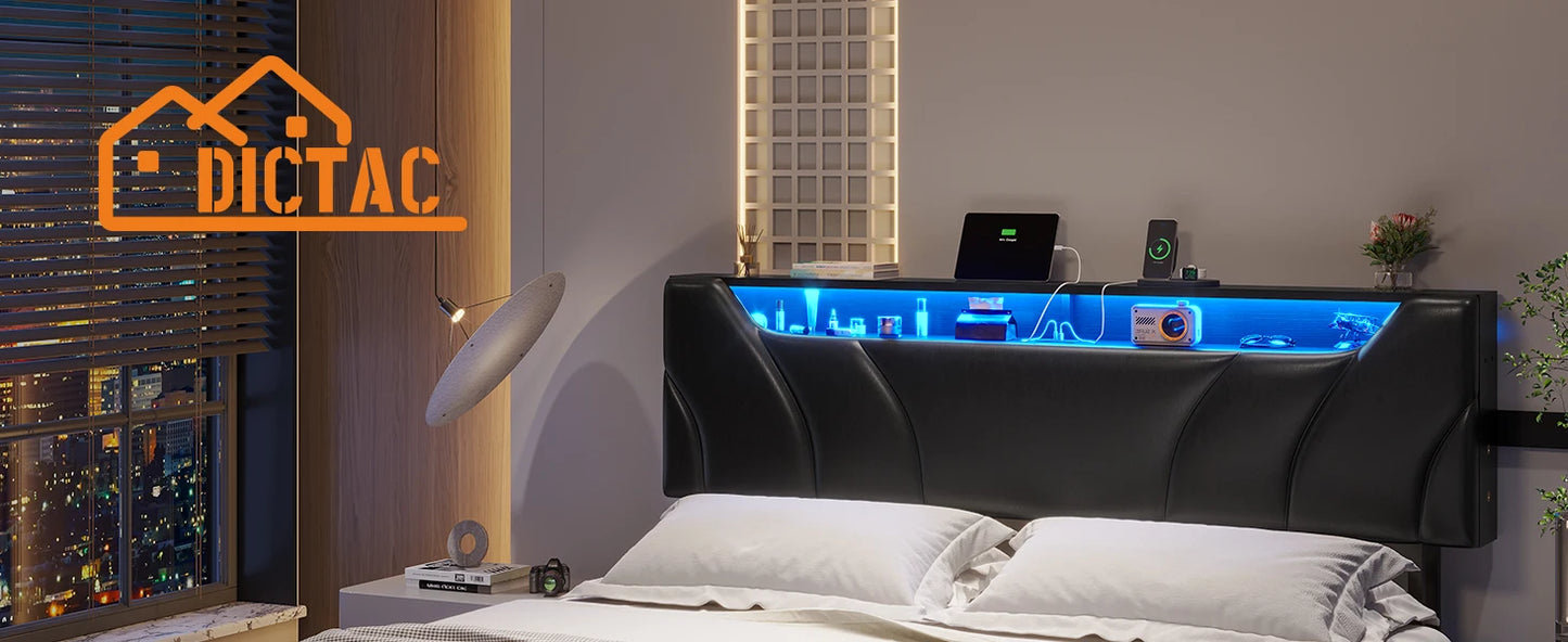 Floating LED bedframe with Storage and Charging Station