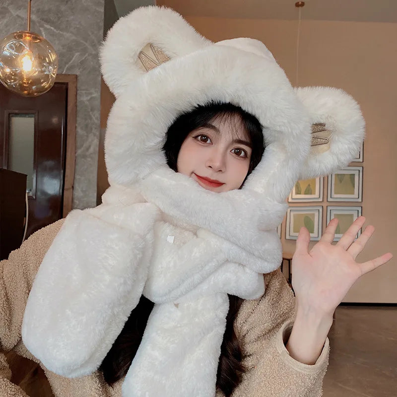 Super Thick Warm Plushie Bear Hooded Scarf