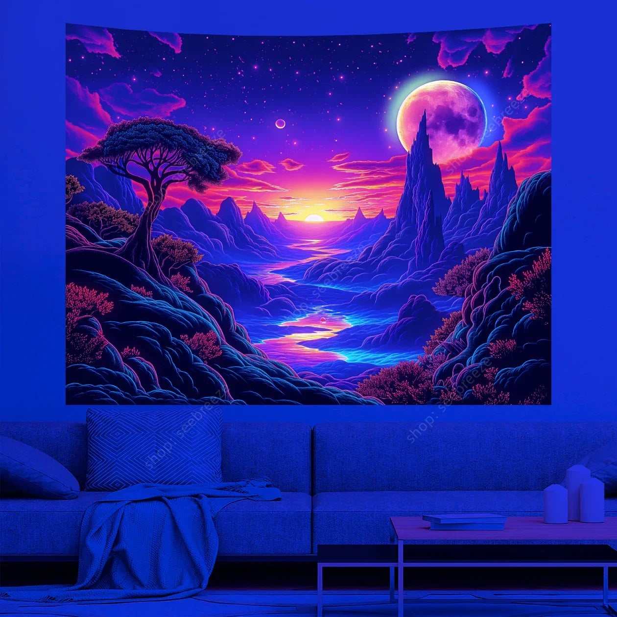 Galaxy Space Landscape UV Reactive Tapestries