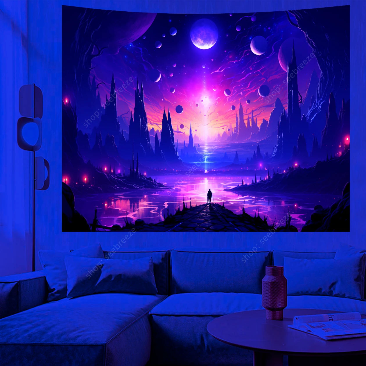 Galaxy Space Landscape UV Reactive Tapestries