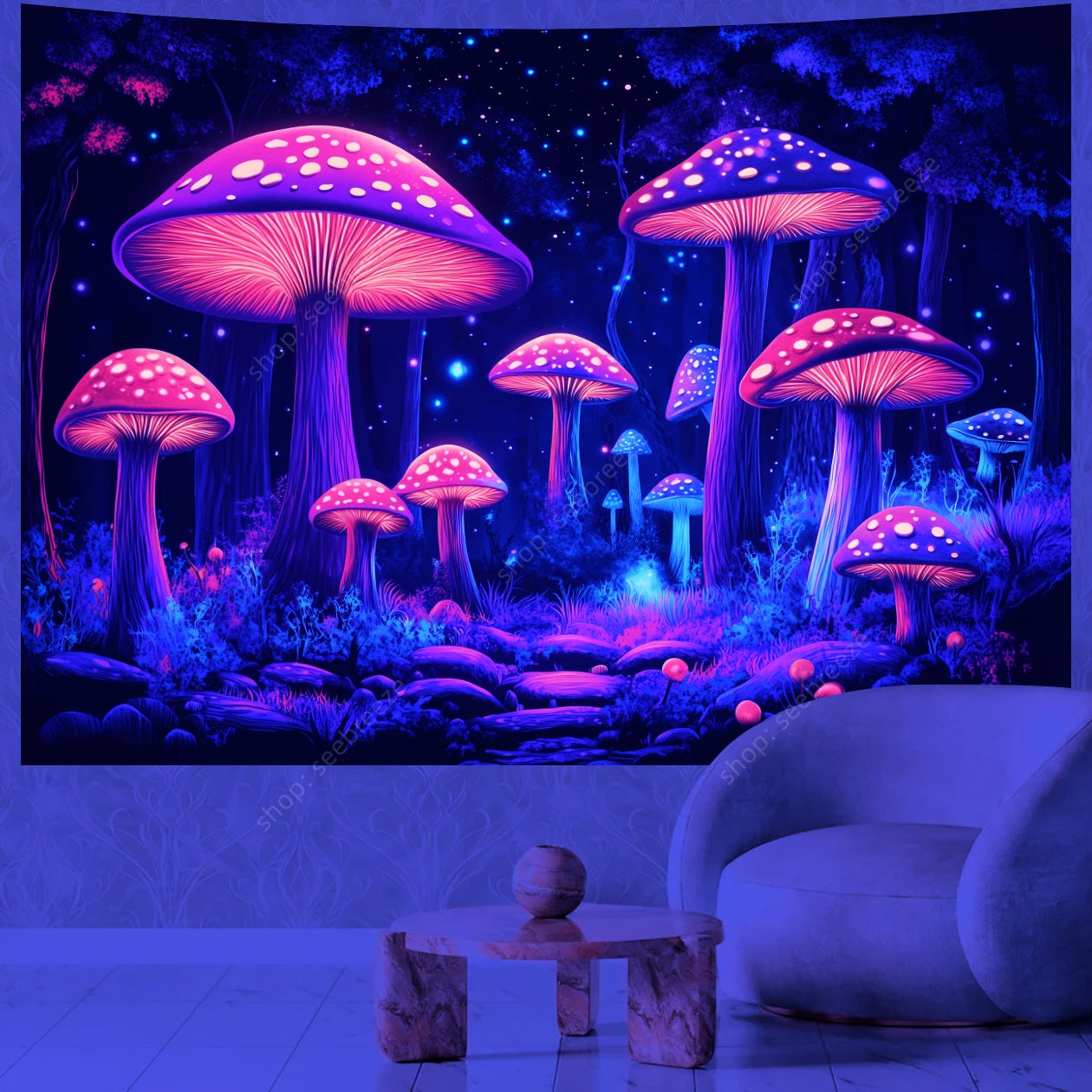Fantasy Mushroom UV Reactive Tapestries