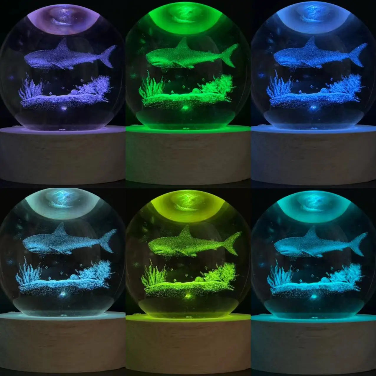 3D Ocean Shark Crystal Ball Laser carved nightlight