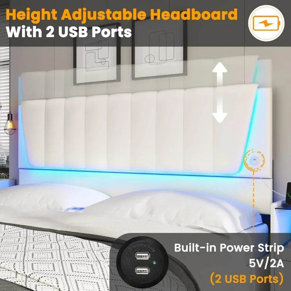 Bed Frame with 4 Storage Drawers, Led Lights & 2 USB Ports