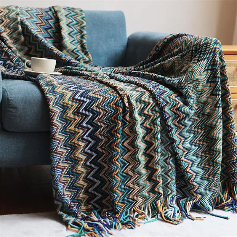 Hand Knitted Blanket with Tassels