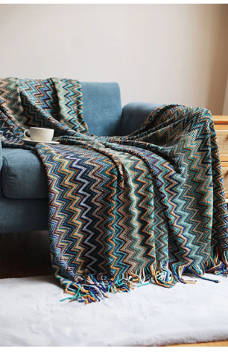 Hand Knitted Blanket with Tassels