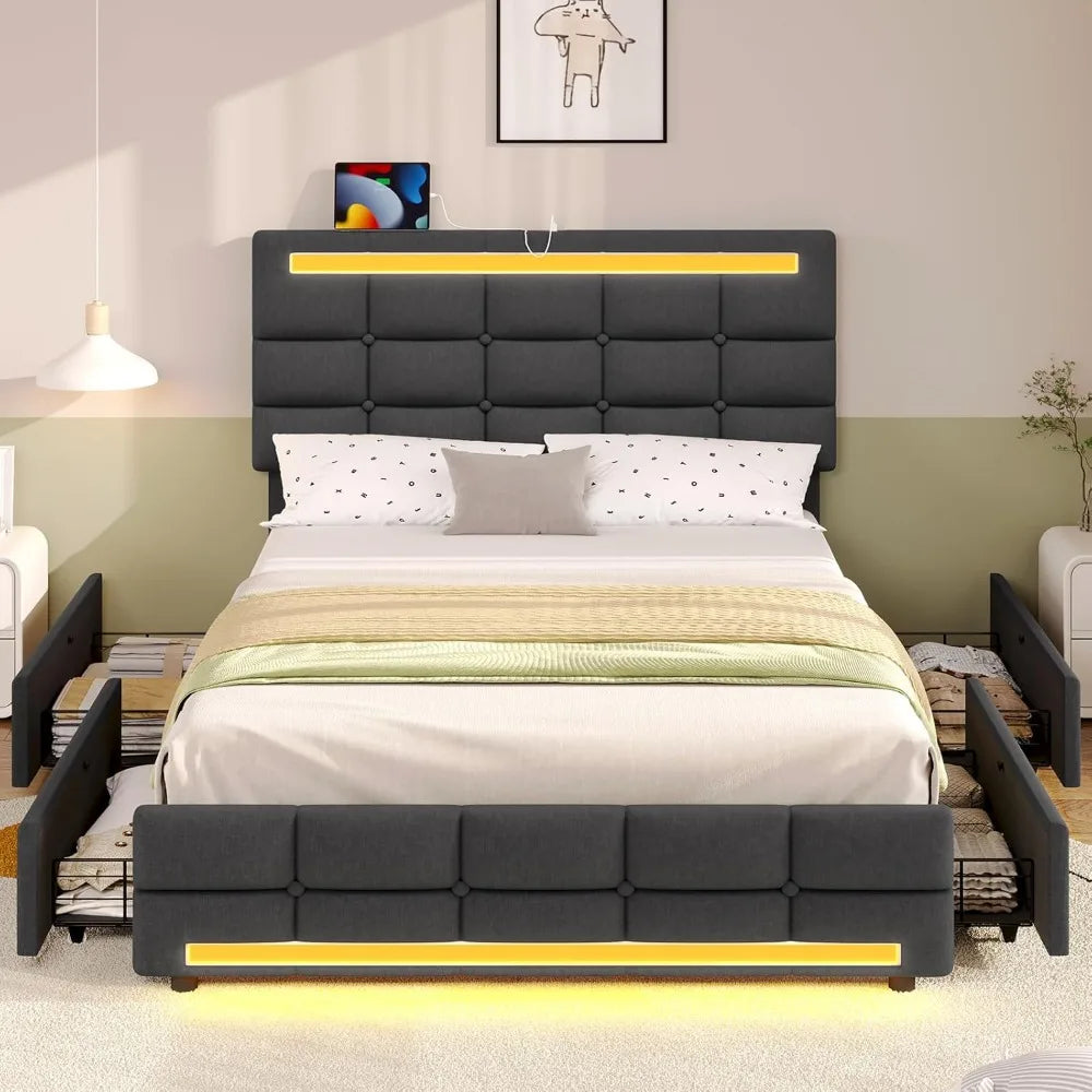 Cushy Bedframe with LED lights and charging station