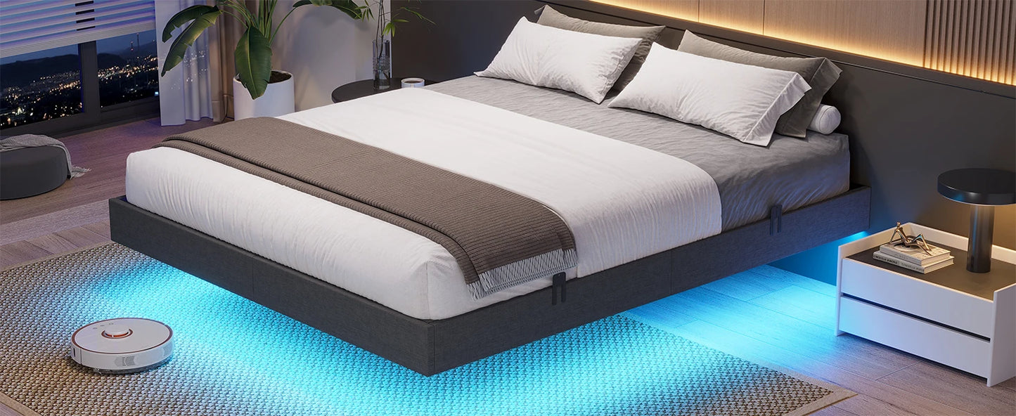 Bed Frame with Drawers & LED Lights Headboard Footboard