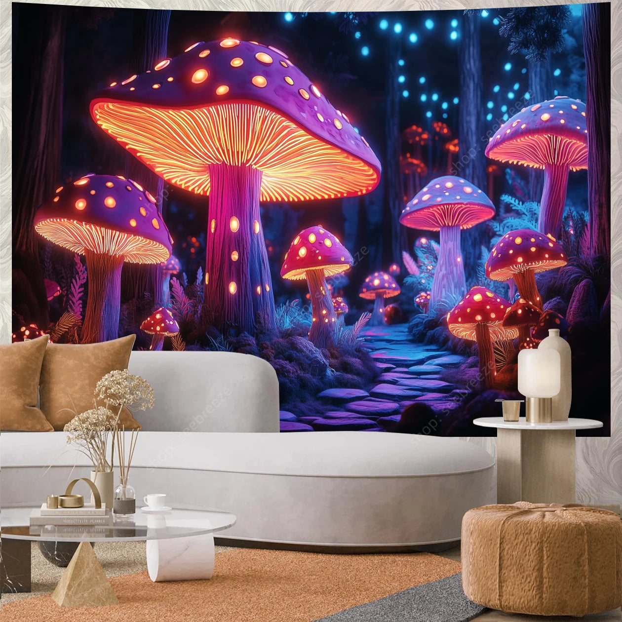 Fantasy Mushroom UV Reactive Tapestries