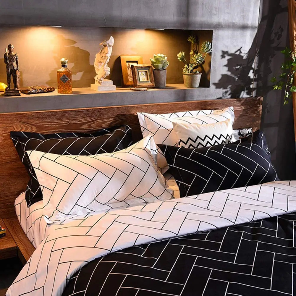 Black White Print Duvet Bed Set