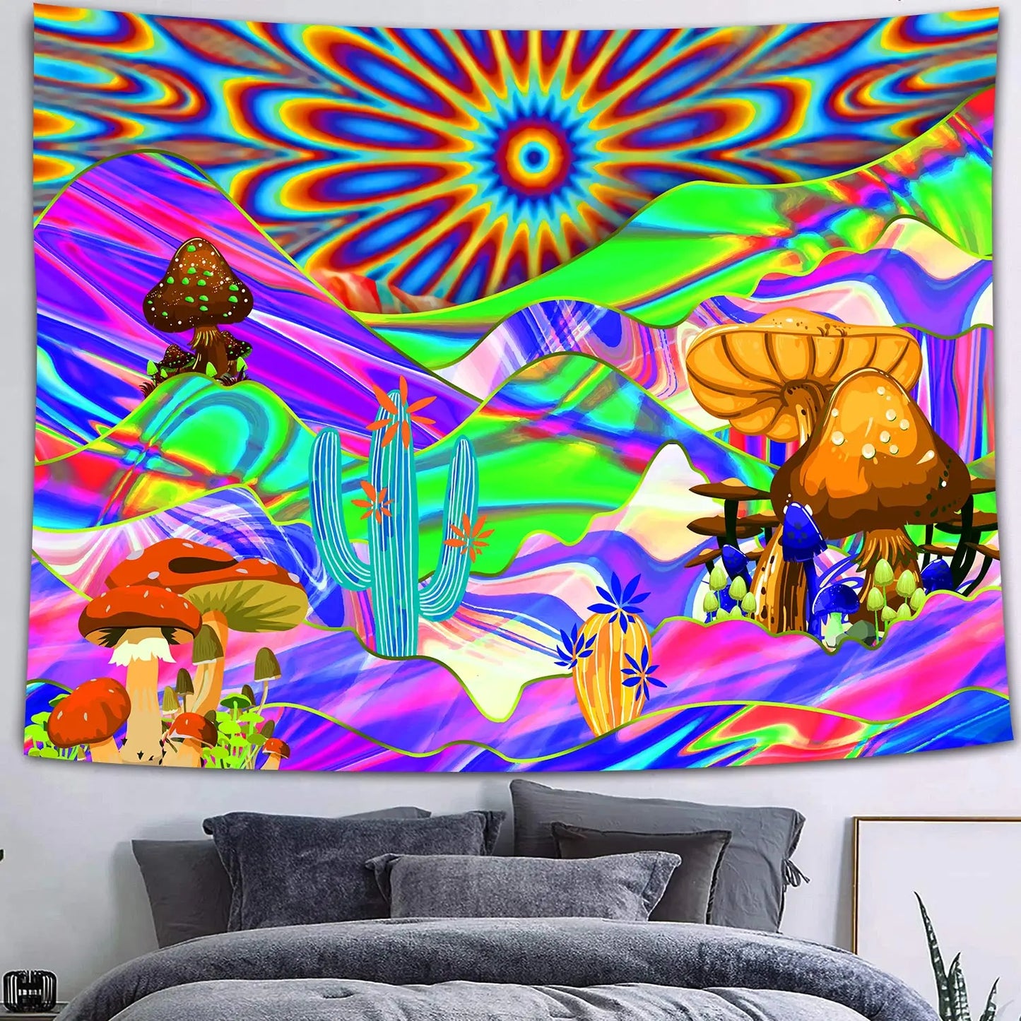 UV reactive cityscape tapestry