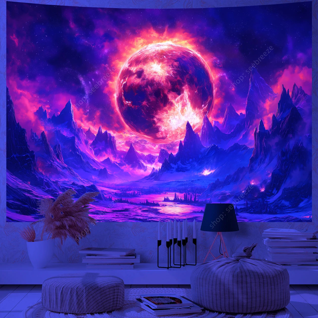 Galaxy Space Landscape UV Reactive Tapestries