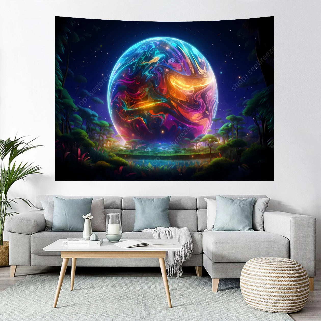 Galaxy Space Landscape UV Reactive Tapestries