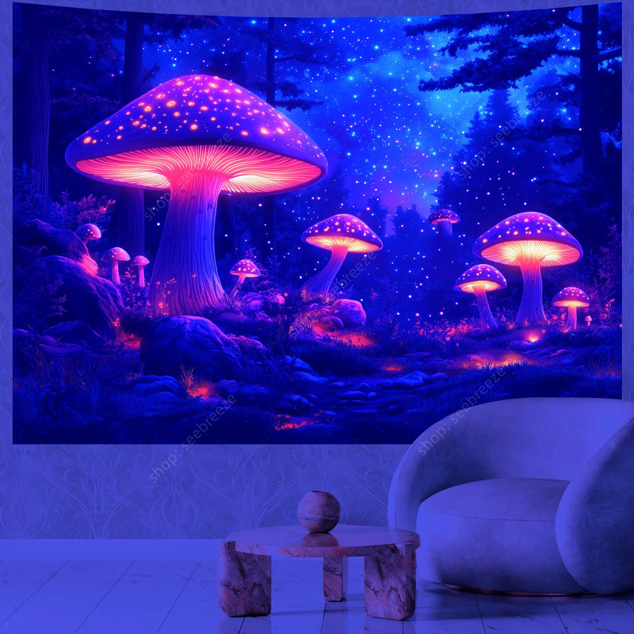 Fantasy Mushroom UV Reactive Tapestries